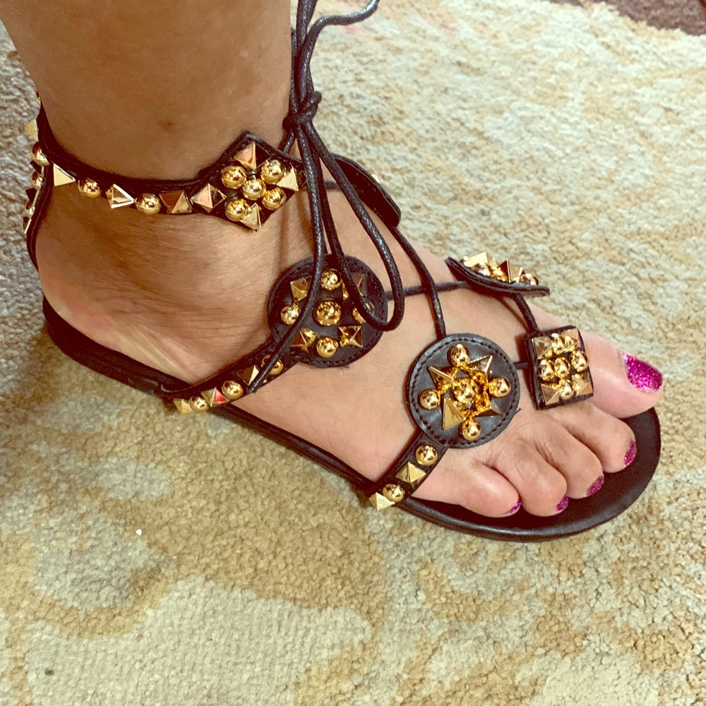 Black and gold strap sandals